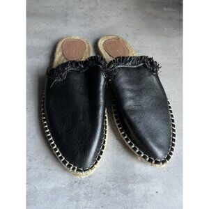 Zara Black Leather Fringe Mules Size 38 US 7.5